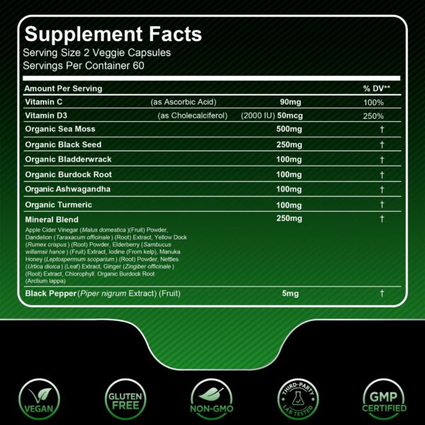 Suplemento de musgo marino para energía y salud
