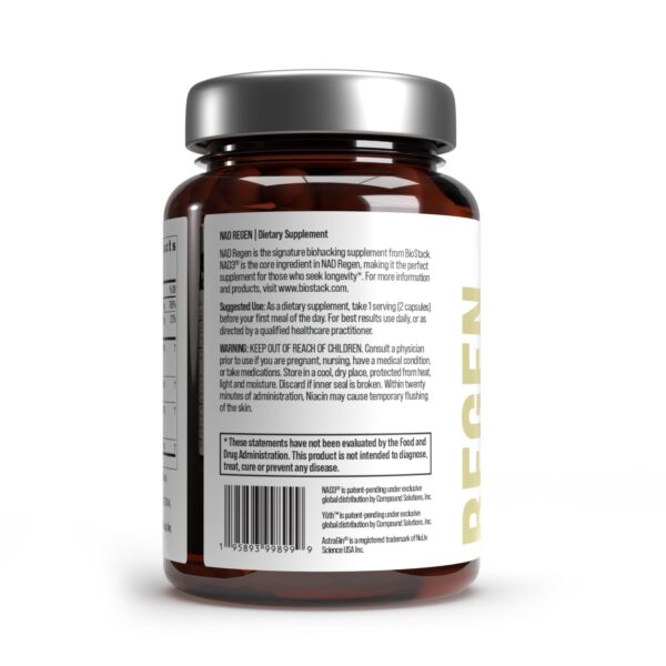Suplemento NAD+ antienvejecimiento BIOSTACK con ingredientes naturales