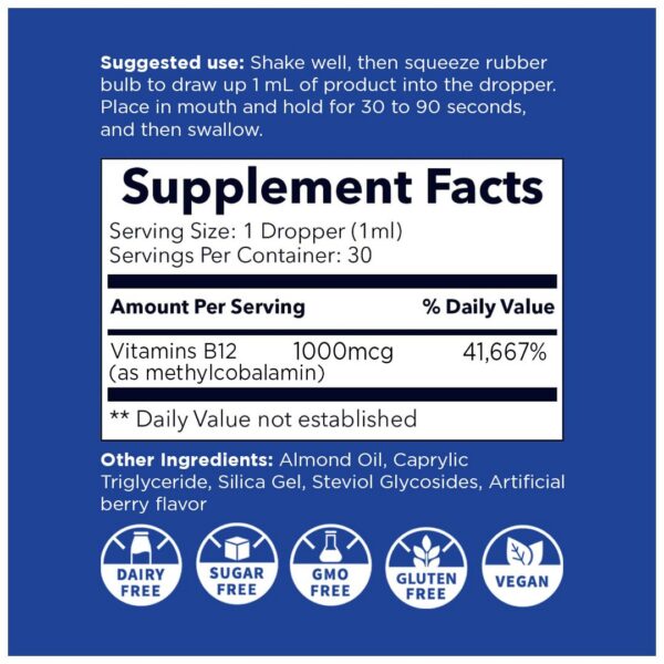 Suplemento Nano Metil B-12 líquido para energía rápida