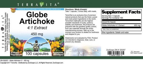 Suplemento natural Alcachofa extracto 4:1 450mg en cápsulas