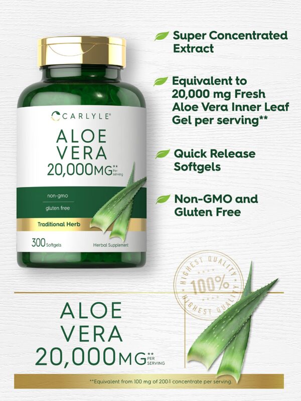 Suplemento natural de aloe vera sin gluten Carlyle 300 cápsulas