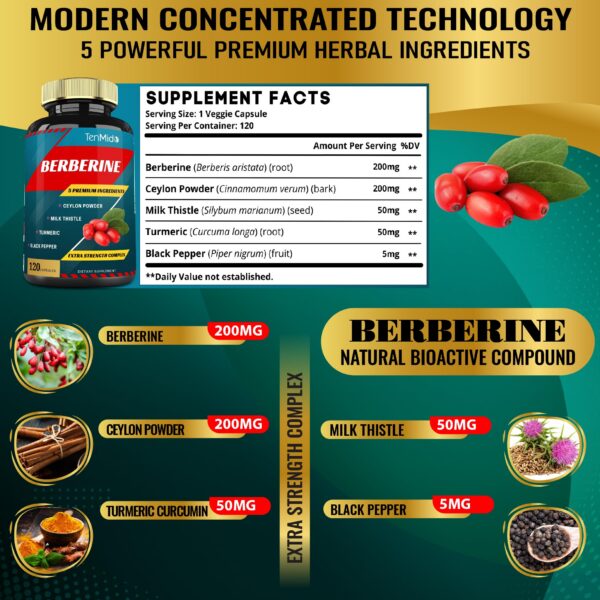 Suplemento natural de berberina con cúrcuma y cardo mariano