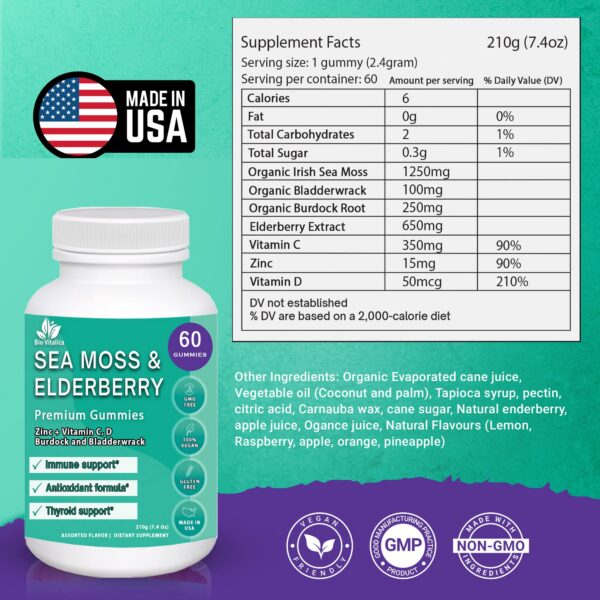 Version 1.0.0 Suplemento natural BIO VITALICA Sea Moss Elderberry ingredientes