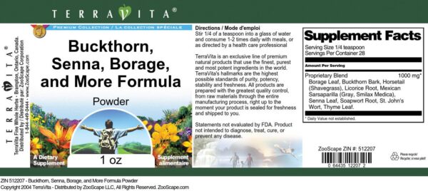 Suplemento natural Buckthorn Senna en polvo TerraVita
