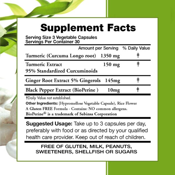 Suplemento natural cúrcuma con extracto de jengibre y bioperina