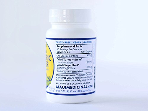 Suplemento natural cúrcuma jengibre cápsulas vegetarianas Maui Medicinal