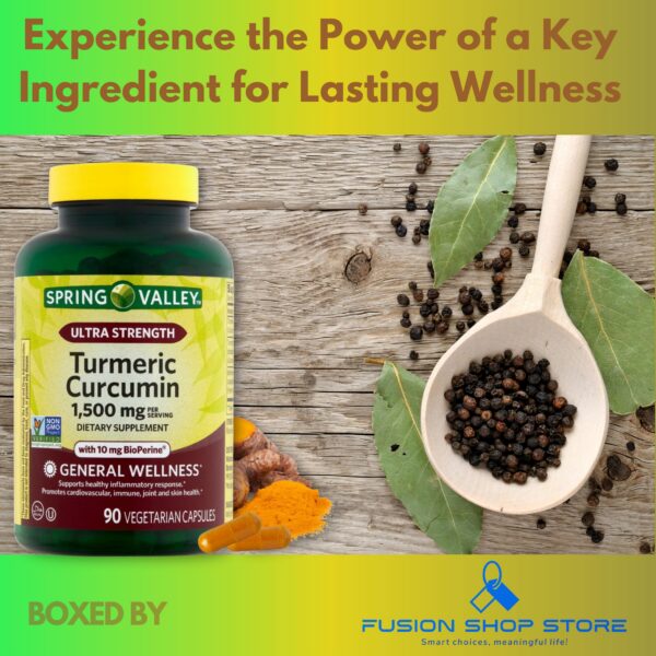 Version 1.0.0 Suplemento natural curcumina Spring Valley con pimienta negra en cápsulas