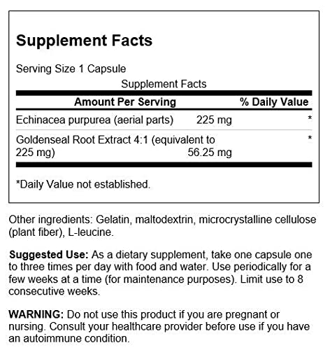 Suplemento natural Echinacea Goldenseal Swanson 250 cápsulas