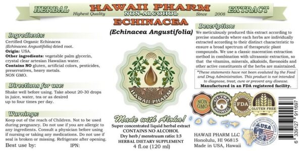 Version 1.0.0 Etiqueta frontal extracto líquido echinacea Hawaii Pharm 2 oz