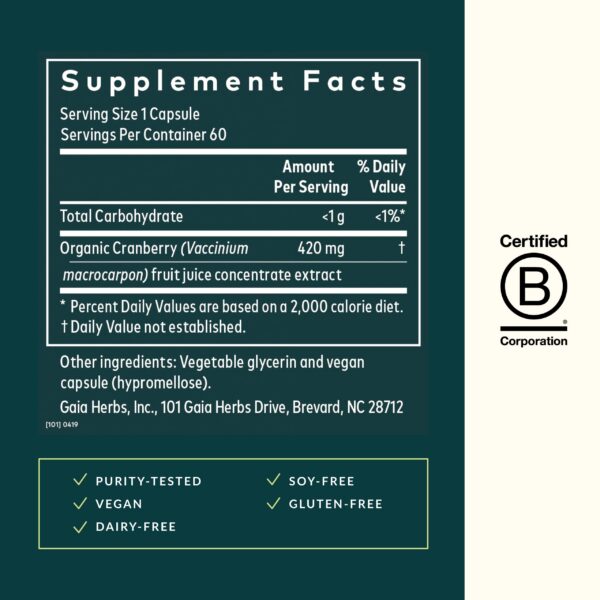 Suplemento natural Gaia Herbs concentrado de arándano salud urinaria