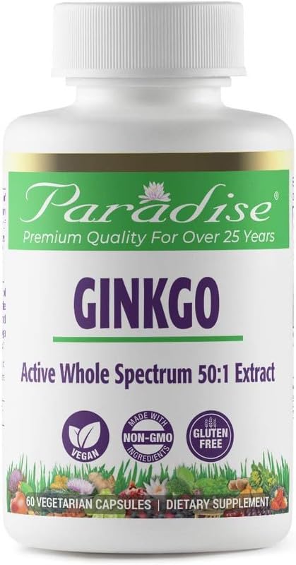 Suplemento natural ginkgo biloba 120 cápsulas Paradise Herbs