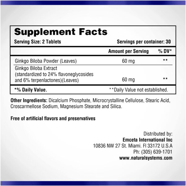 Suplemento natural Ginkgo Biloba para concentración y salud cerebral
