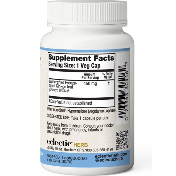 Suplemento natural Ginkgo Biloba Eclectic Institute 90 tabletas