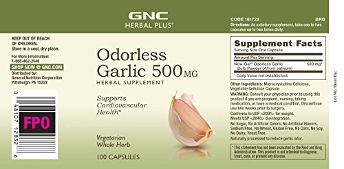 Suplemento natural GNC ajo 500 mg apoyo cardiovascular