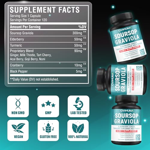 Suplemento natural Graviola con antioxidantes y extractos vegetales