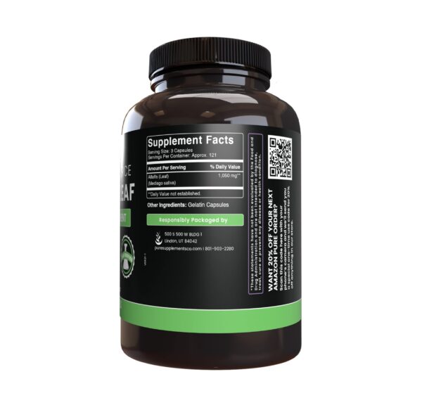 Suplemento natural hoja de alfalfa cápsulas 120 días de uso