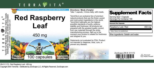 Suplemento natural hoja de frambuesa roja 100 cápsulas