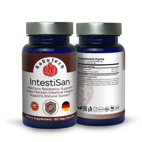 Version 1.0.0 Suplemento natural IntestiSan RaDoTech con Pau D’Arco y hoja de olivo