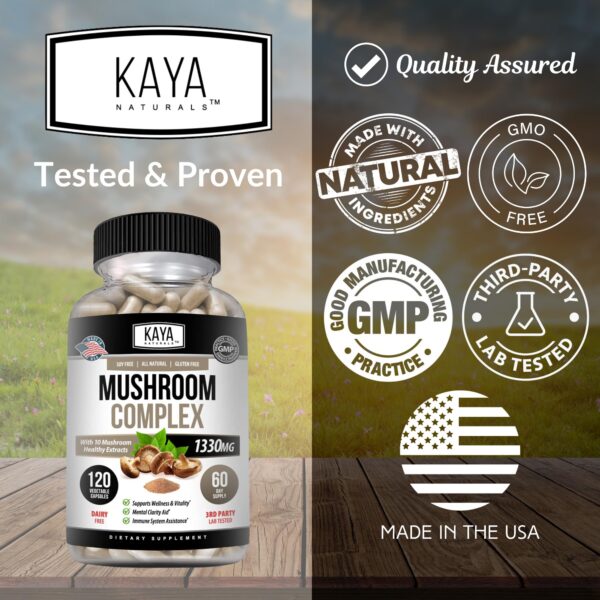 Suplemento natural Kaya Naturals complejo de hongos 120 cápsulas