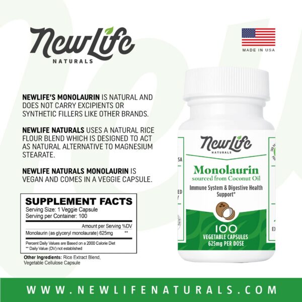 Suplemento natural monolaurin para salud intestinal y sistema inmune
