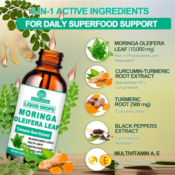 Suplemento natural de moringa oleifera con pimienta y vitaminas