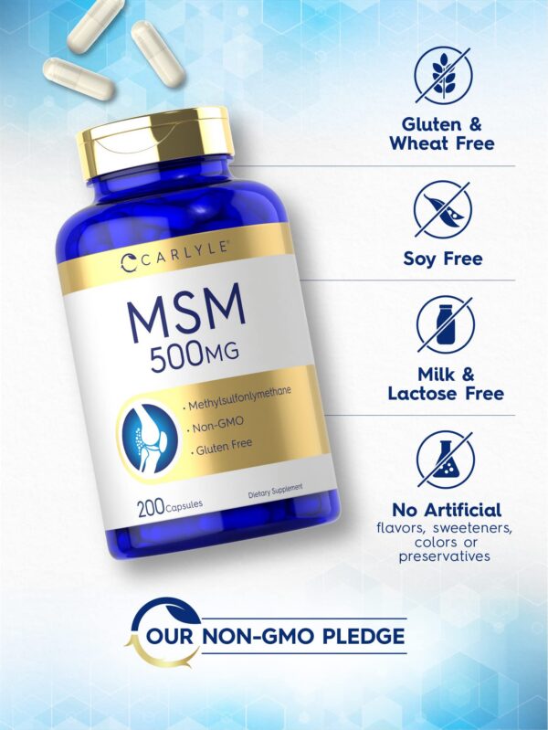 Suplemento natural MSM Carlyle 500mg 200 cápsulas