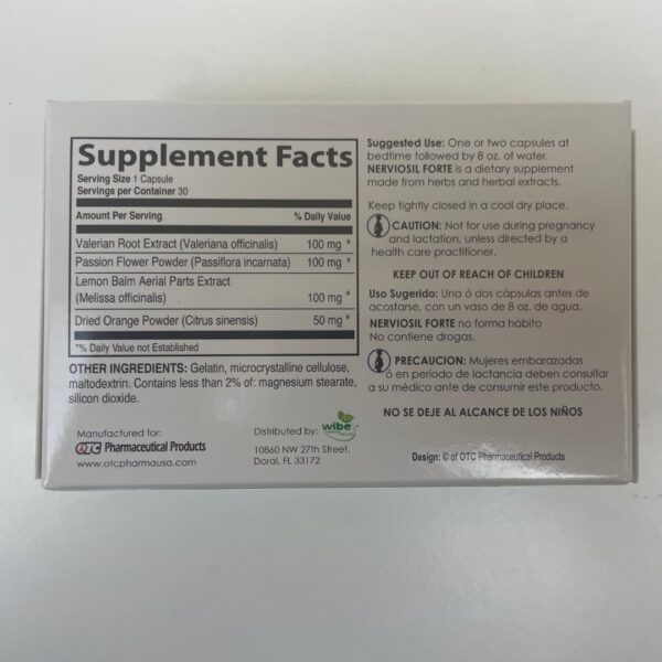 Suplemento natural Nerviosil Forte con ingredientes herbales relax