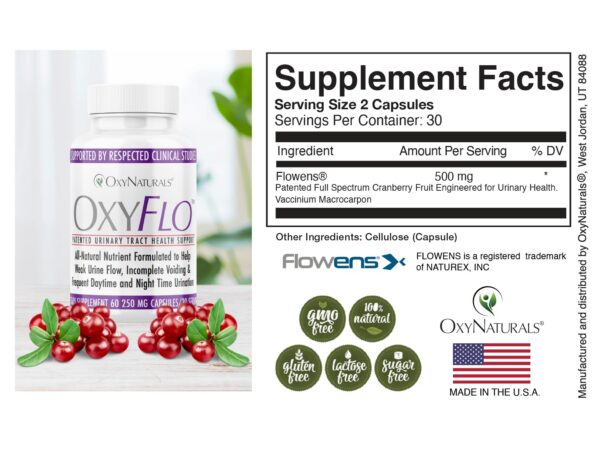 Suplemento natural OxyFlo con polvo activo de arándano