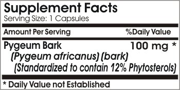 Version 1.0.0 Suplemento natural Pygeum corteza estándar 100 cápsulas USA