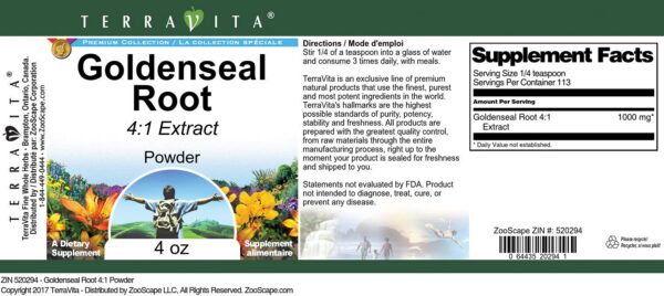 Suplemento natural raíz Goldenseal polvo 4 onzas TerraVita