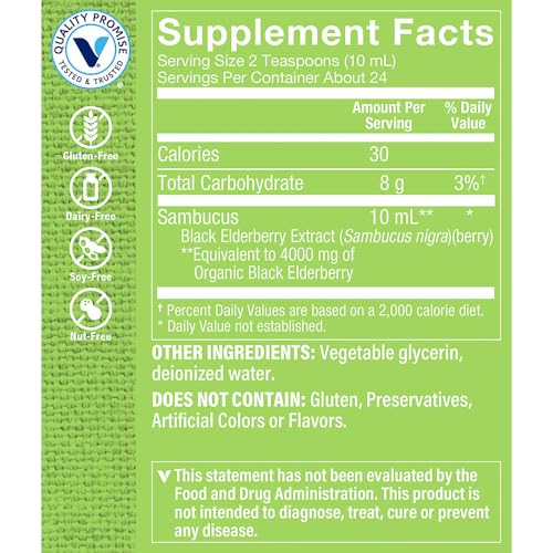 Suplemento natural de saúco negro en botella líquida