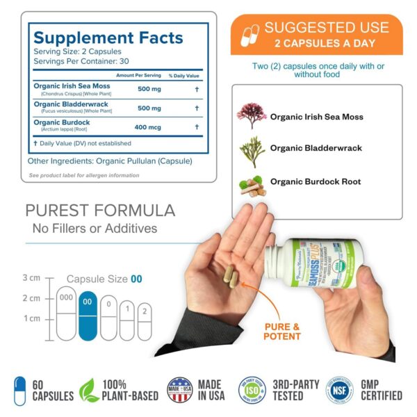 Suplemento natural Sea Moss Plus en cápsulas orgánicas
