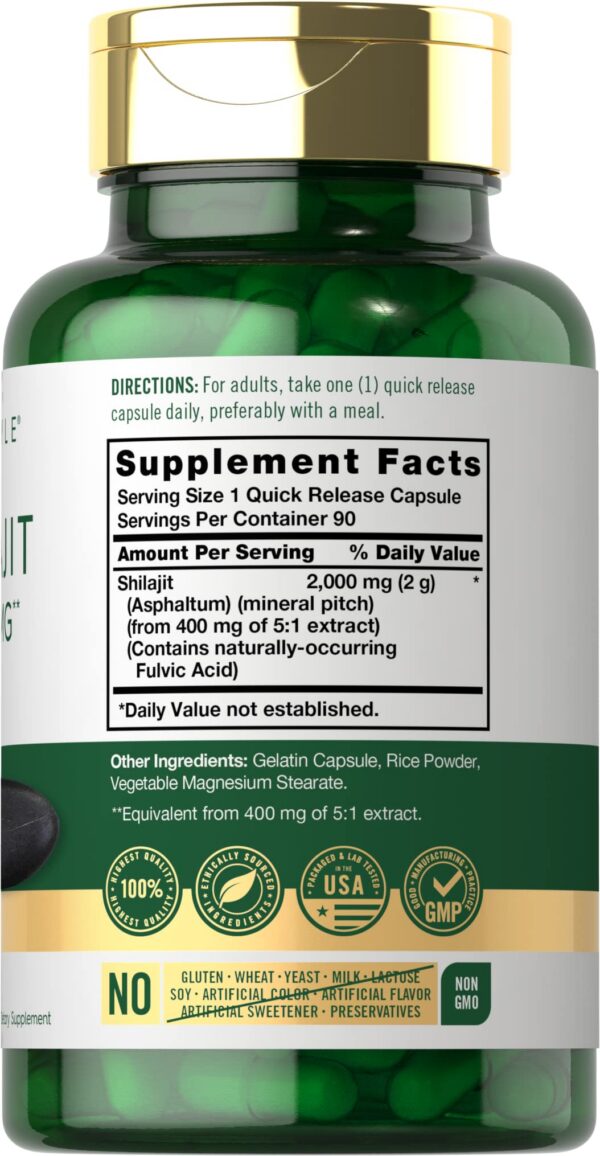 Suplemento natural de Shilajit sin gluten y vegano