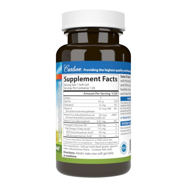Suplemento natural vitamina D3 softgels 120 unidades