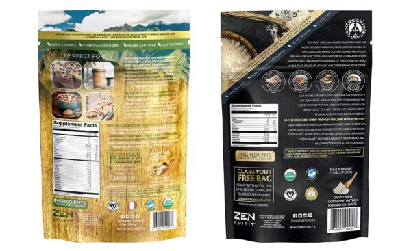 Suplemento natural Zen Spirit Maca y Psyllium polvo para nutrición saludable