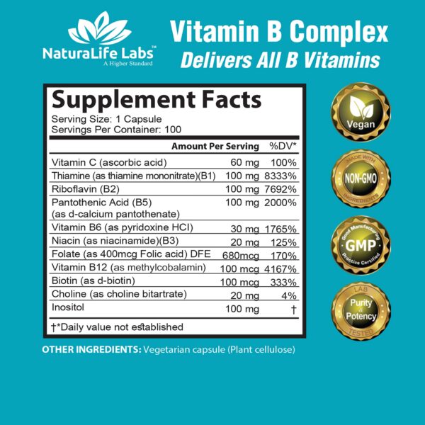 Suplemento NaturaLife Labs vitamina B con ácido fólico y biotina