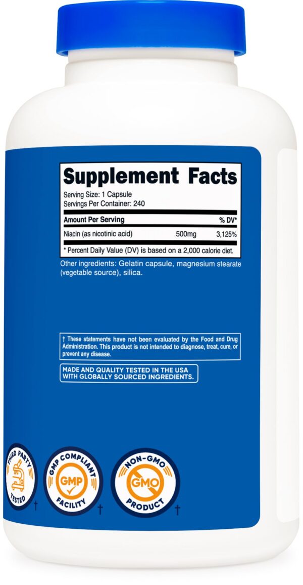 Suplemento niacina Nutricost 500mg sin OGM y sin gluten
