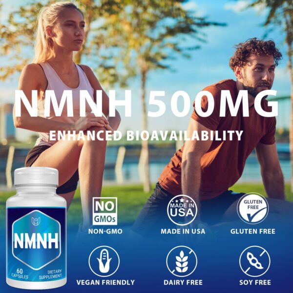 Suplemento NMNH 500mg Ucessuyy envase y cápsulas para energía y enfoque