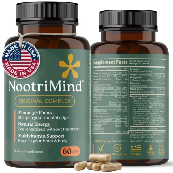 Frasco de suplemento nootrópico nootrimind para memoria y concentración