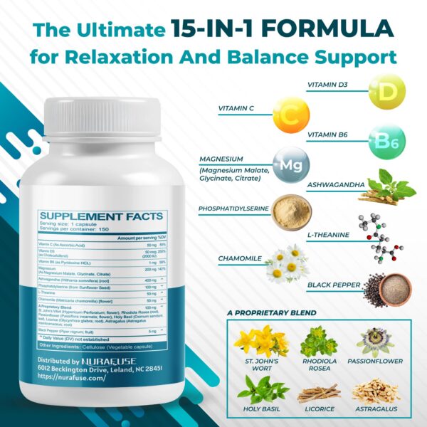 Suplemento NURAFUSE con Ashwagandha y magnesio