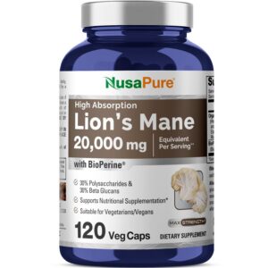 Suplemento NusaPure Lions Mane 20:1 extracto orgánico 120 cápsulas