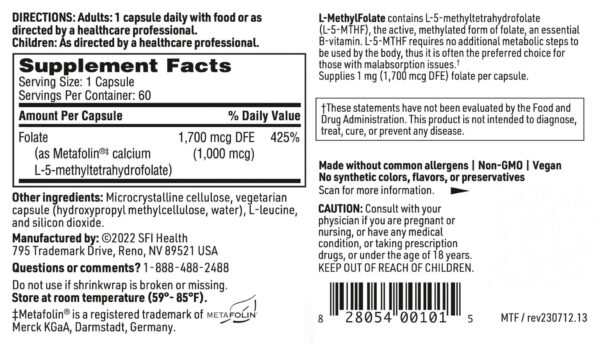 Version 1.0.0 Suplemento nutricional Klaire Labs L-Metilfolato alta biodisponibilidad