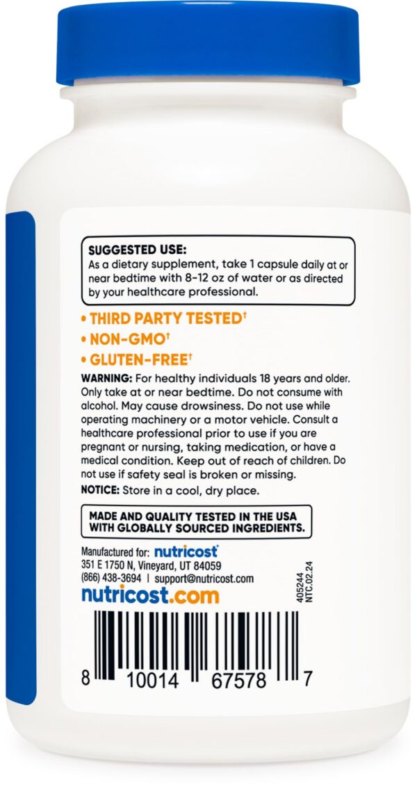 Suplemento Nutricost melatonina sin GMO y sin gluten