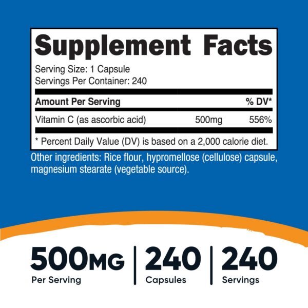 Suplemento Nutricost Vitamina C 500mg cápsulas vegetarianas