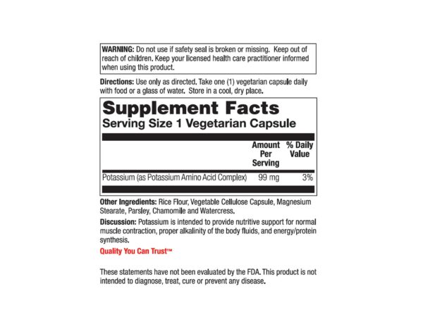 Suplemento nutritivo potasio nature's life cápsulas vegetarianas