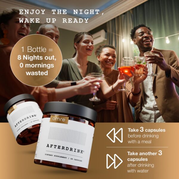 Suplemento OMRE AfterDrink con ingredientes herbales naturales