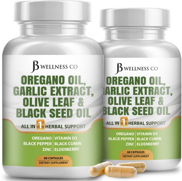 Suplemento de orégano ajo hoja de olivo astrágalo JB Wellness