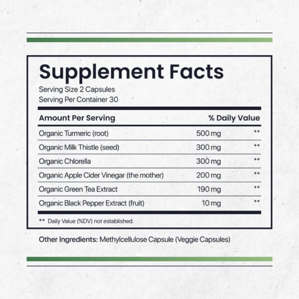 Suplemento orgánico con cardo mariano y té verde para apoyo digestivo