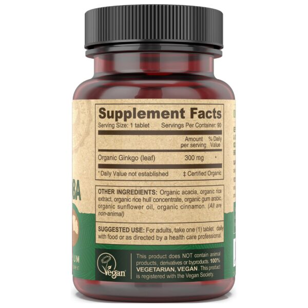 Version 1.0.0 Suplemento orgánico DEVA Ginkgo Biloba vegano 90 cuenta