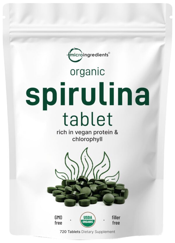 Suplemento orgánico de espirulina Micro Ingredients 720 tabletas